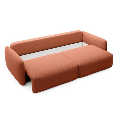 Sofa rozkładana Mossa z pojemnikiem, obłe kształty, miedziana