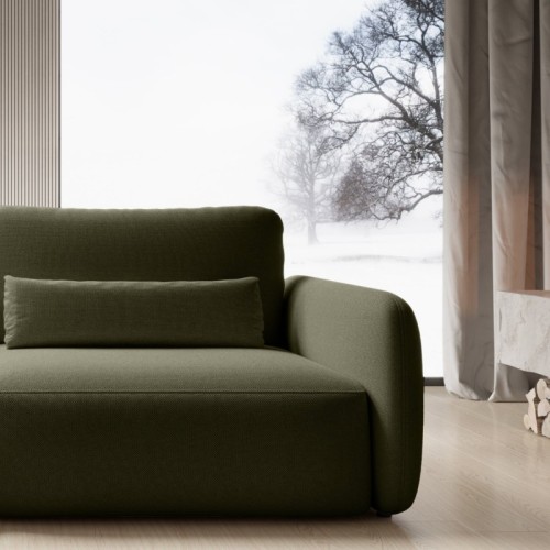 Sofa rozkładana Mossa z pojemnikiem, obłe kształty, ciemnozielona
