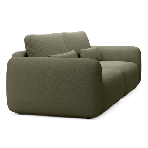 Sofa rozkładana Mossa z pojemnikiem, obłe kształty, ciemnozielona