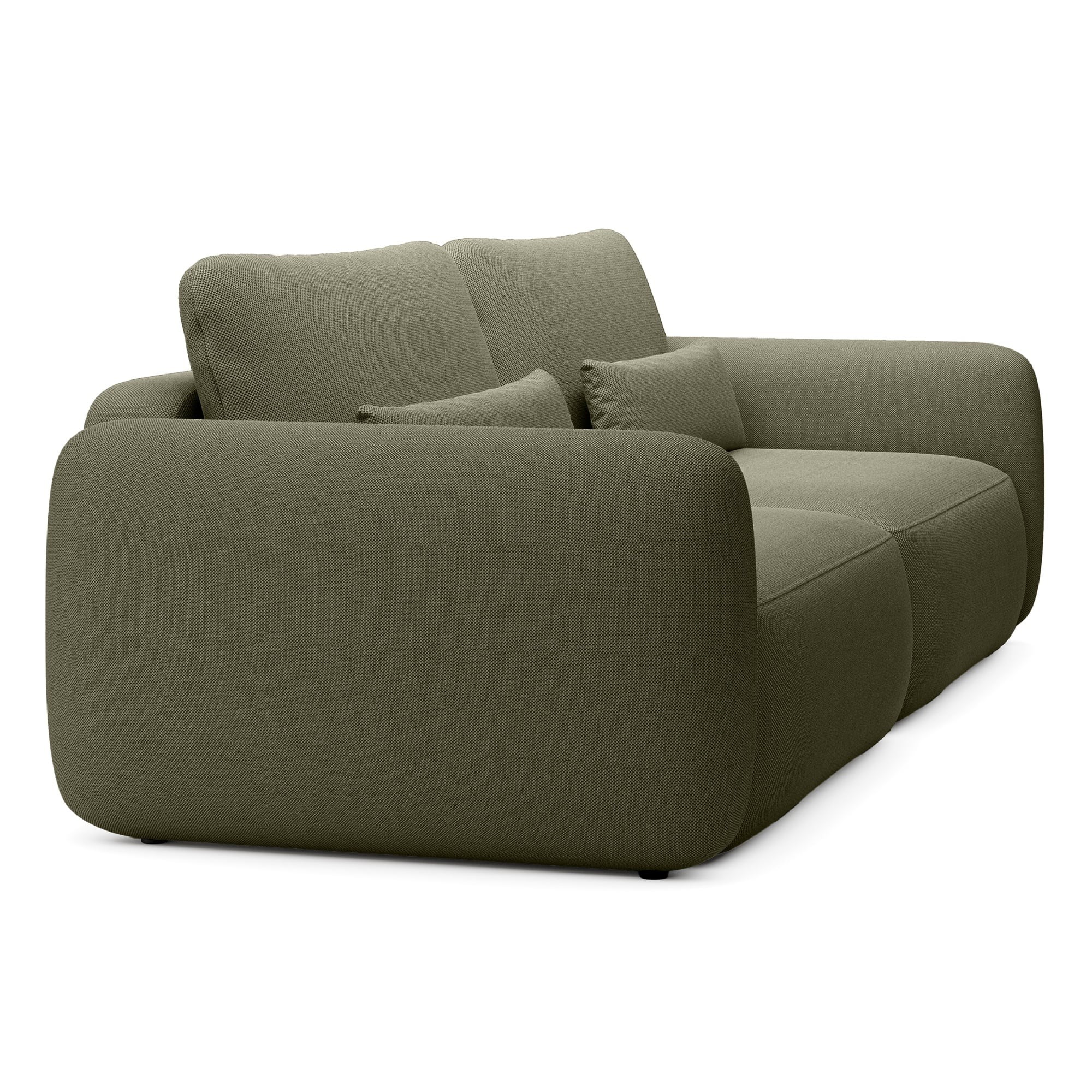 Sofa rozkładana Mossa z pojemnikiem, obłe kształty, ciemnozielona