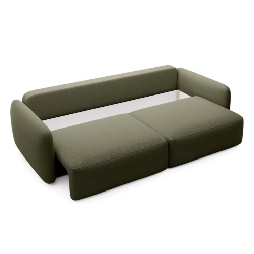 Sofa rozkładana Mossa z pojemnikiem, obłe kształty, ciemnozielona