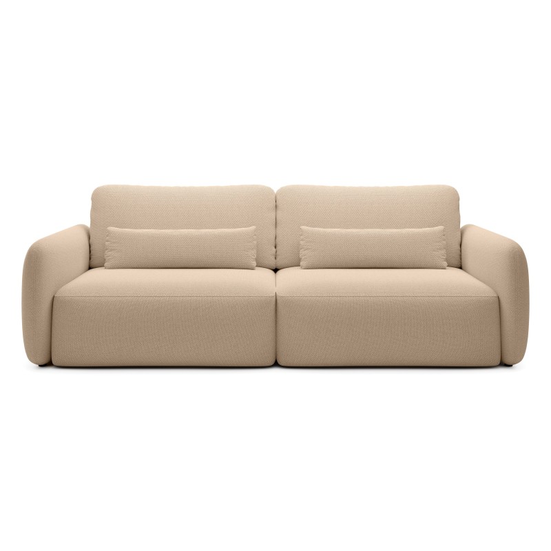 Sofa rozkładana Mossa z pojemnikiem, obłe kształty, jasnobrązowa