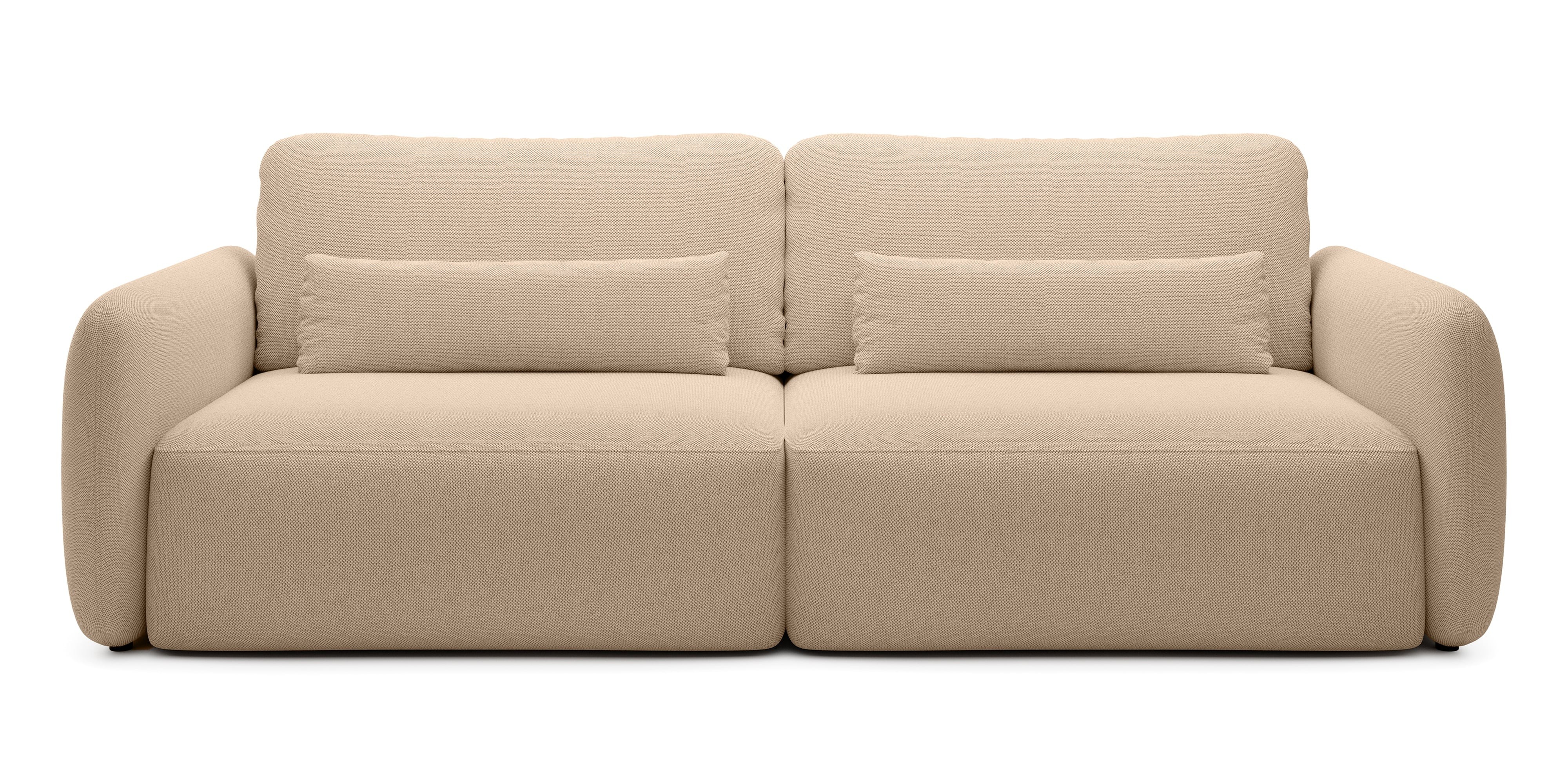 Sofa rozkładana Mossa z pojemnikiem, obłe kształty, jasnobrązowa