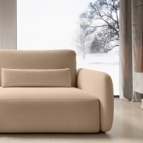 Sofa rozkładana Mossa z pojemnikiem, obłe kształty, jasnobrązowa