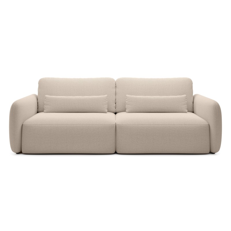 Sofa rozkładana Mossa z pojemnikiem, obłe kształty, beżowoszara
