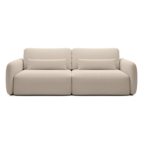 Sofa rozkładana Mossa, pojemnik, obłe kształty, beżowoszara