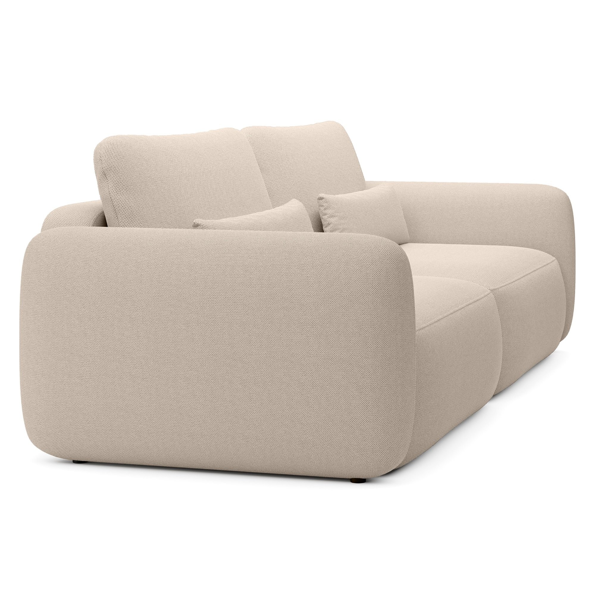 Sofa rozkładana Mossa z pojemnikiem, obłe kształty, beżowoszara