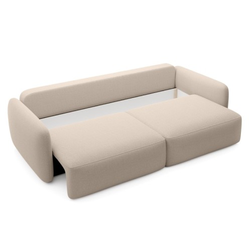 Sofa rozkładana Mossa z pojemnikiem, obłe kształty, beżowoszara