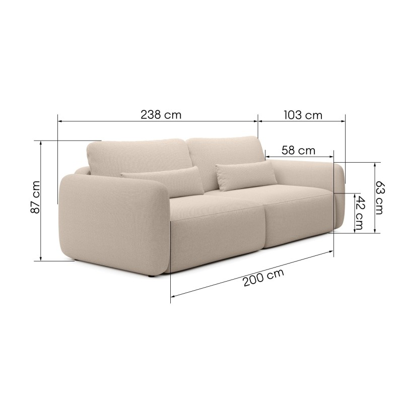 Sofa rozkładana Mossa z pojemnikiem, obłe kształty, beżowoszara
