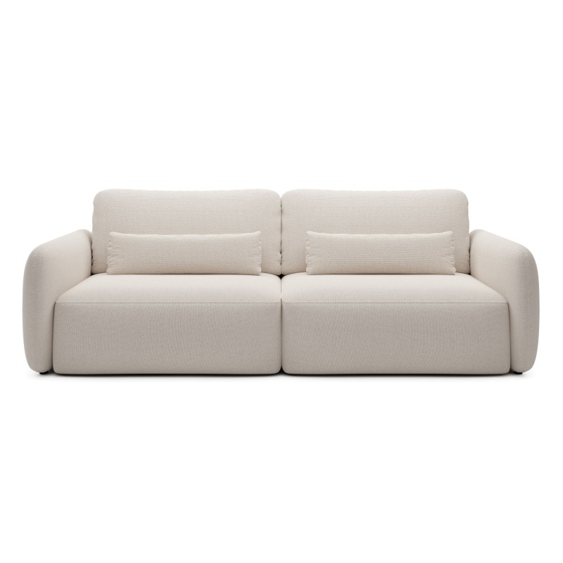 Sofa rozkładana Mossa z pojemnikiem, obłe kształty, jasnobeżowa