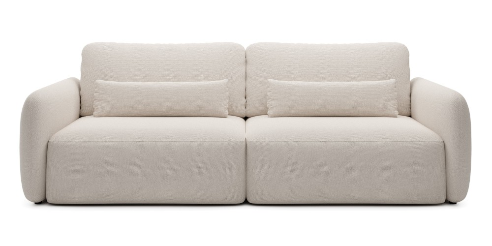 Sofa rozkładana Mossa z pojemnikiem, obłe kształty, jasnobeżowa