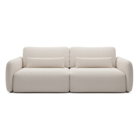Sofa rozkładana Mossa, pojemnik, obłe kształty, jasnobeżowa