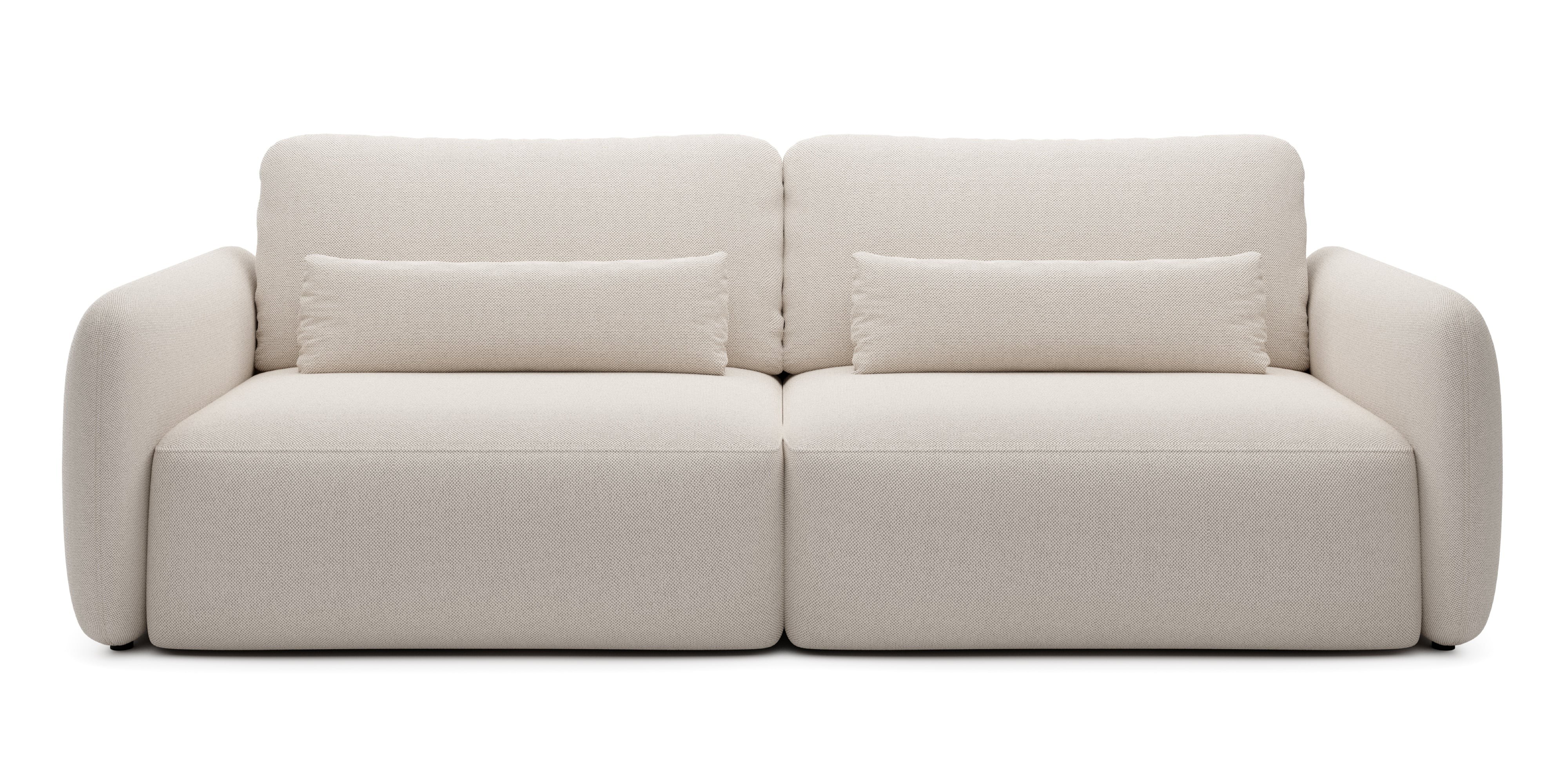 Sofa rozkładana Mossa z pojemnikiem, obłe kształty, jasnobeżowa
