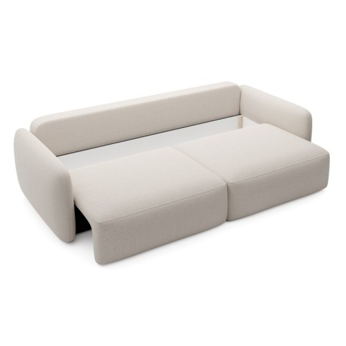 Sofa rozkładana Mossa z pojemnikiem, obłe kształty, jasnobeżowa