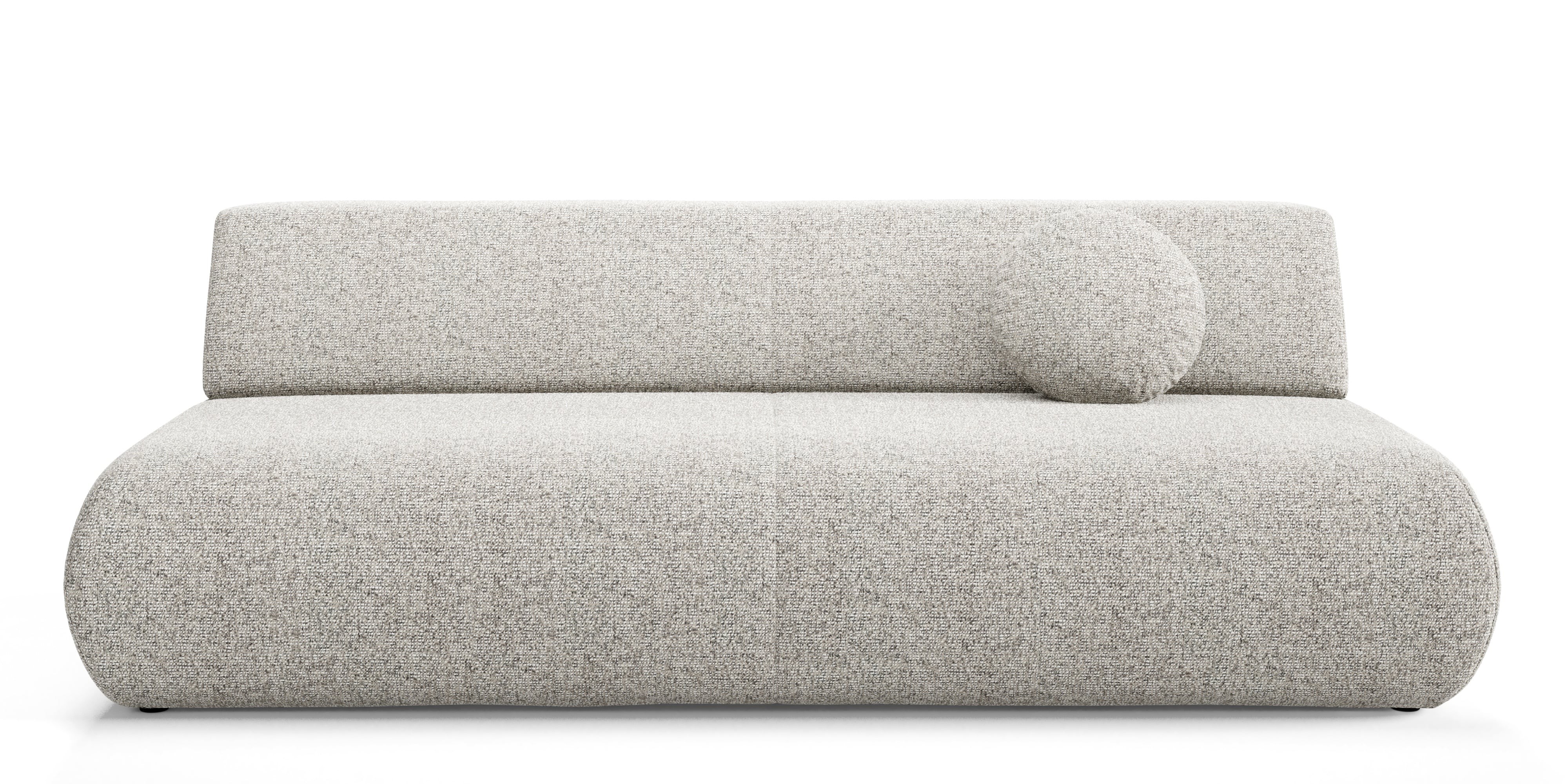 Sofa z funkcją spania i pojemnikiem Puente, szarobeżowy melanż, obłe kształty