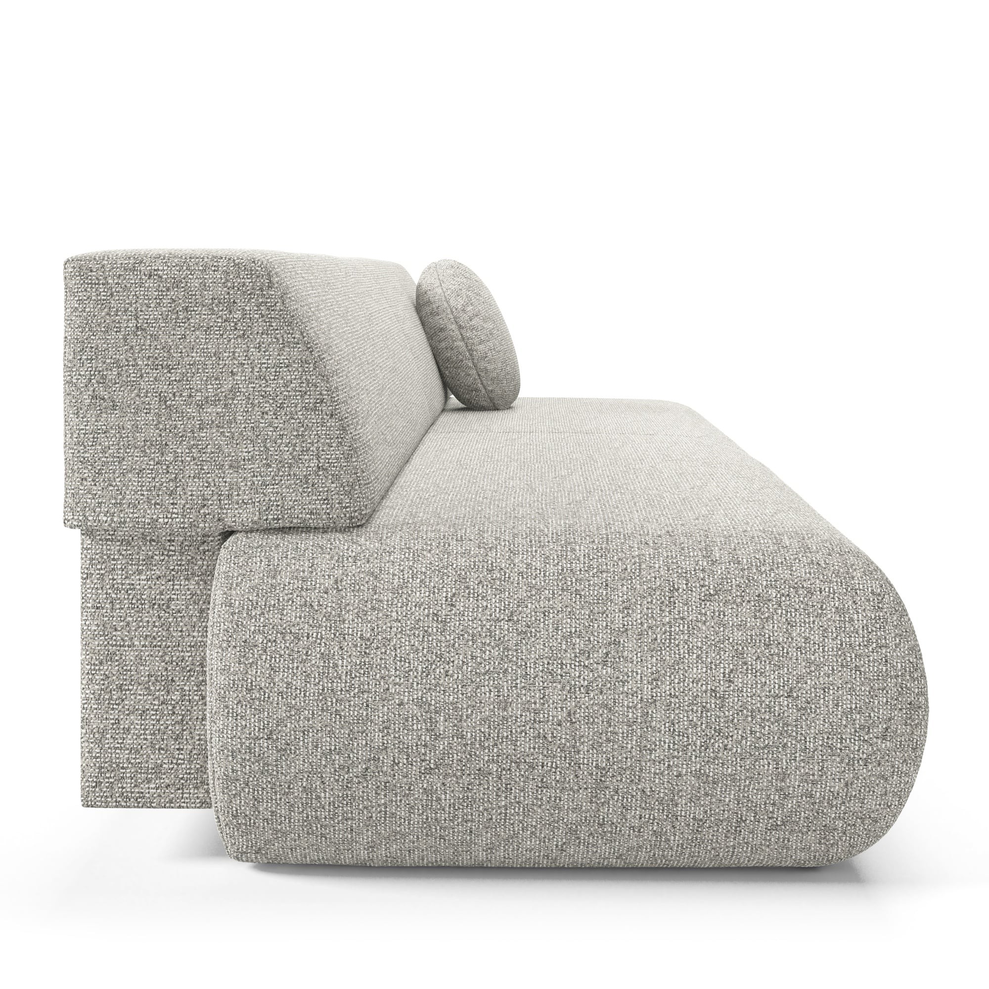 Sofa z funkcją spania i pojemnikiem Puente, szarobeżowy melanż, obłe kształty