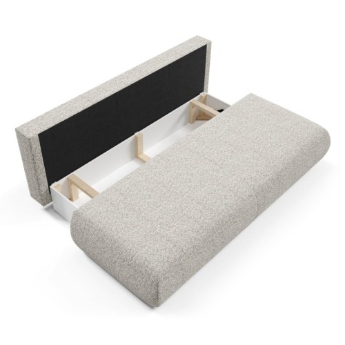 Sofa z funkcją spania i pojemnikiem Puente, szarobeżowy melanż, obłe kształty