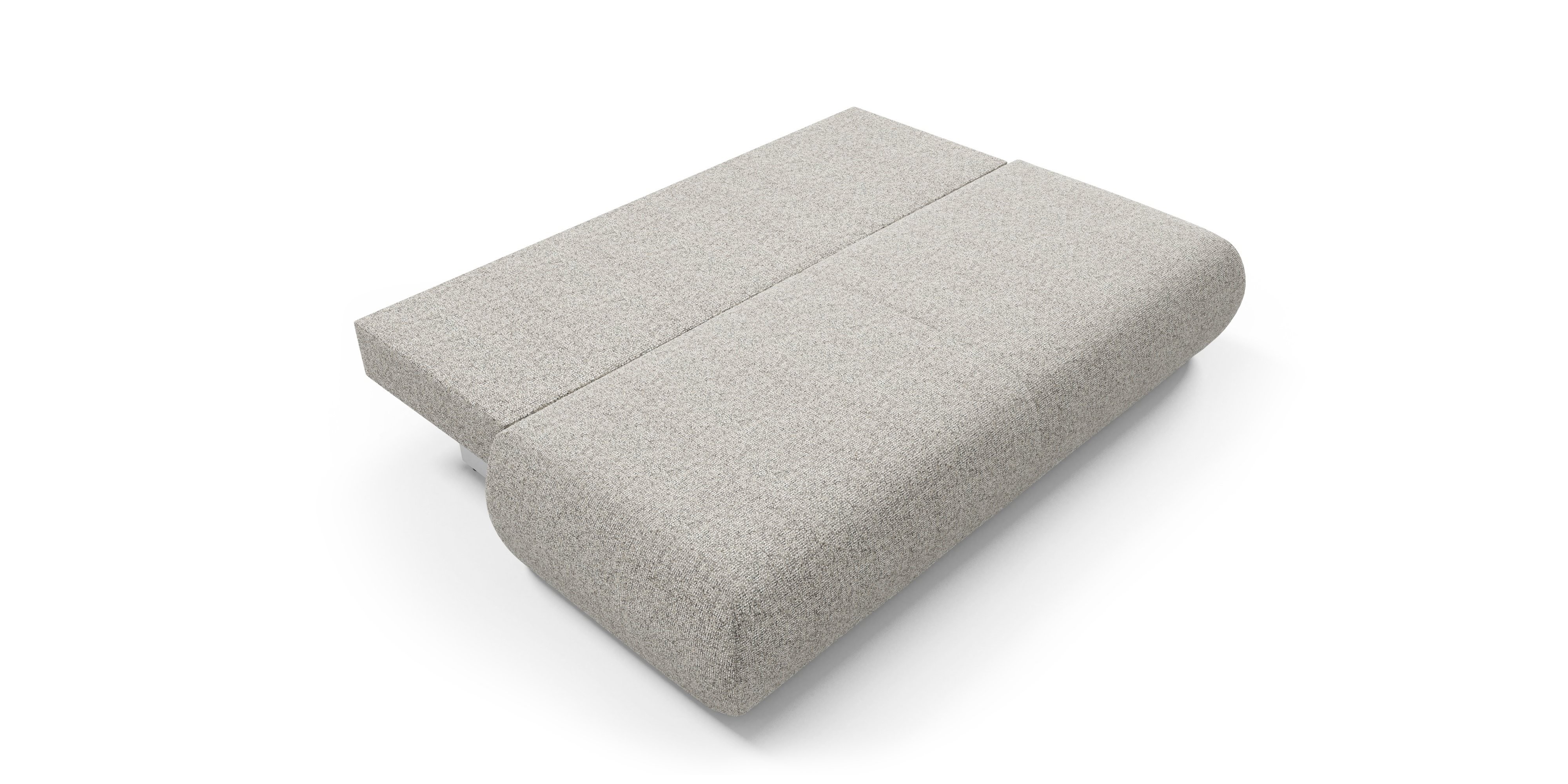 Sofa z funkcją spania i pojemnikiem Puente, szarobeżowy melanż, obłe kształty