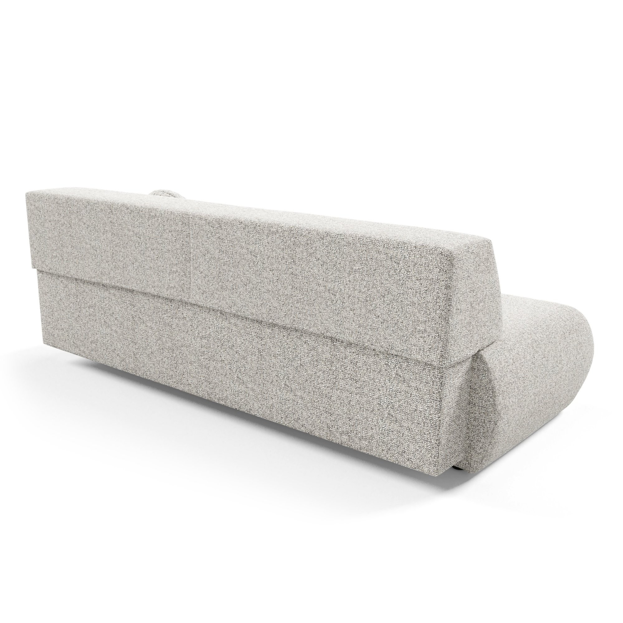 Sofa z funkcją spania i pojemnikiem Puente, szarobeżowy melanż, obłe kształty