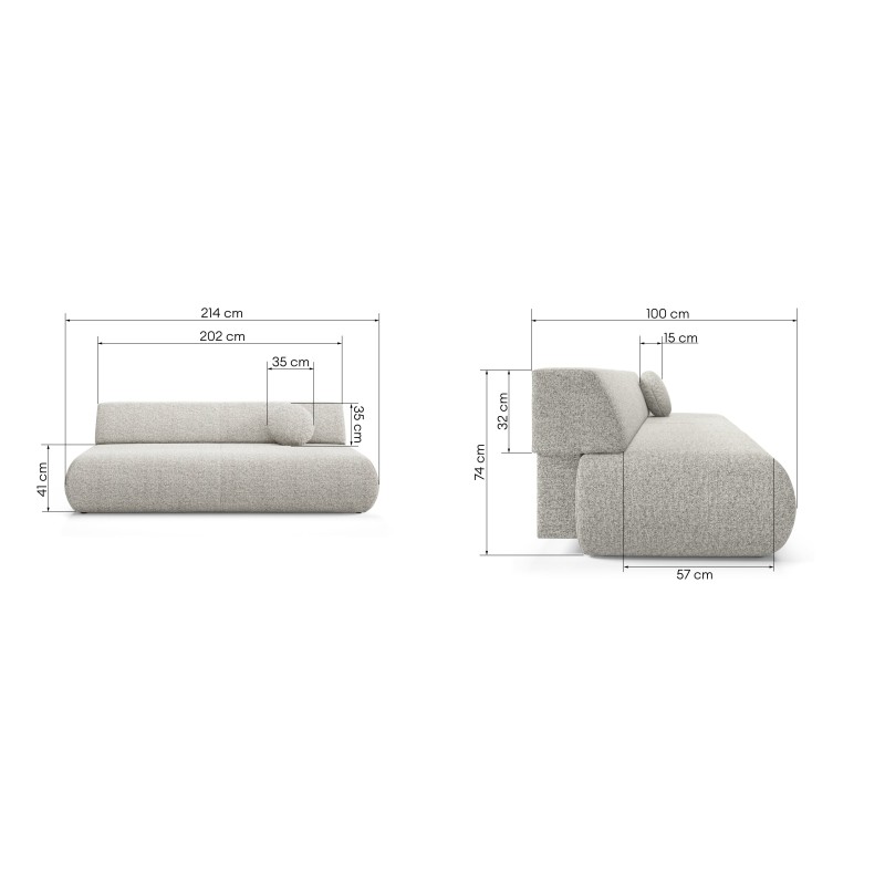Sofa z funkcją spania i pojemnikiem Puente, szarobeżowy melanż, obłe kształty