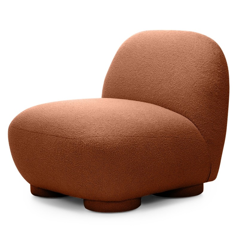 Fotel Mikado, miedziany, boucle, obłe kształty