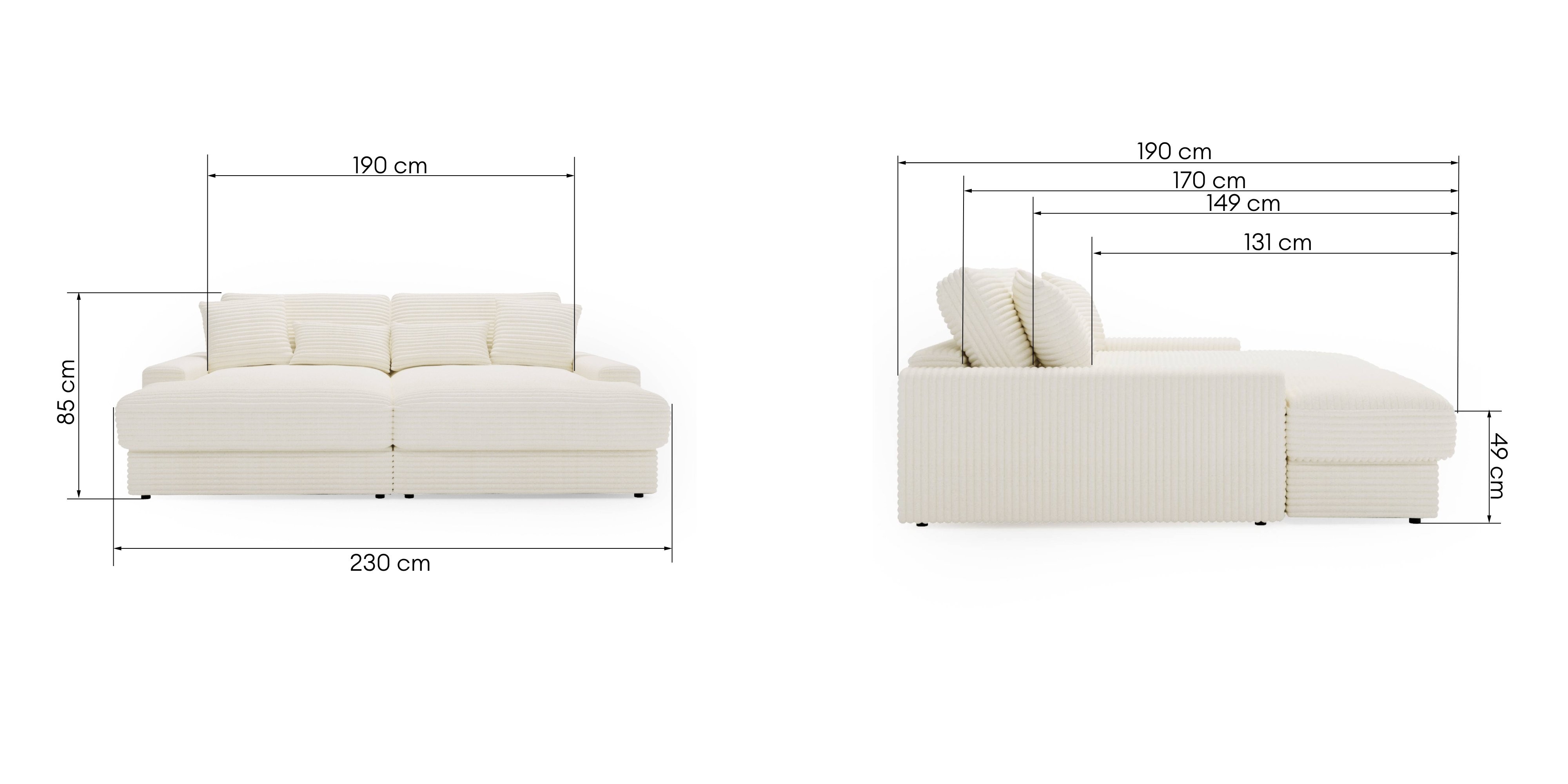 Sofa do salonu Happy, kremowa, sztruks