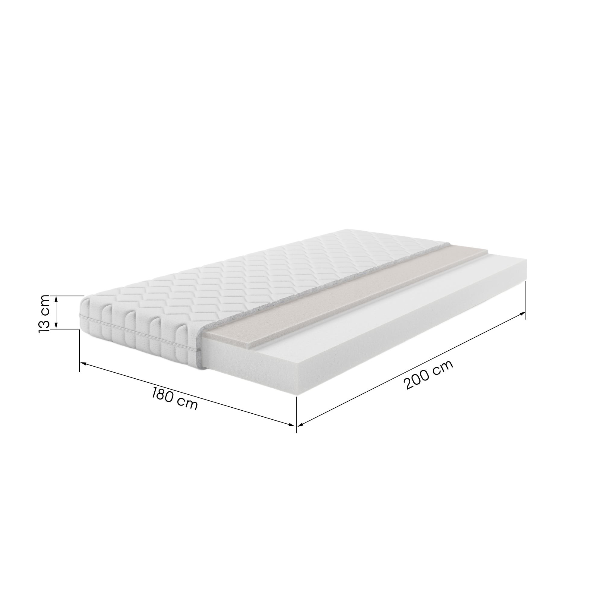 Materac piankowy Profilex 180x200 cm z pokrowcem, 13 cm, H3/H4, pianka Visco i Xfoam
