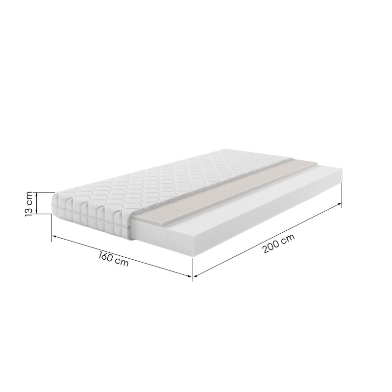 Materac piankowy Profilex 160x200 cm z pokrowcem, 13 cm, H3/H4, pianka Visco i Xfoam