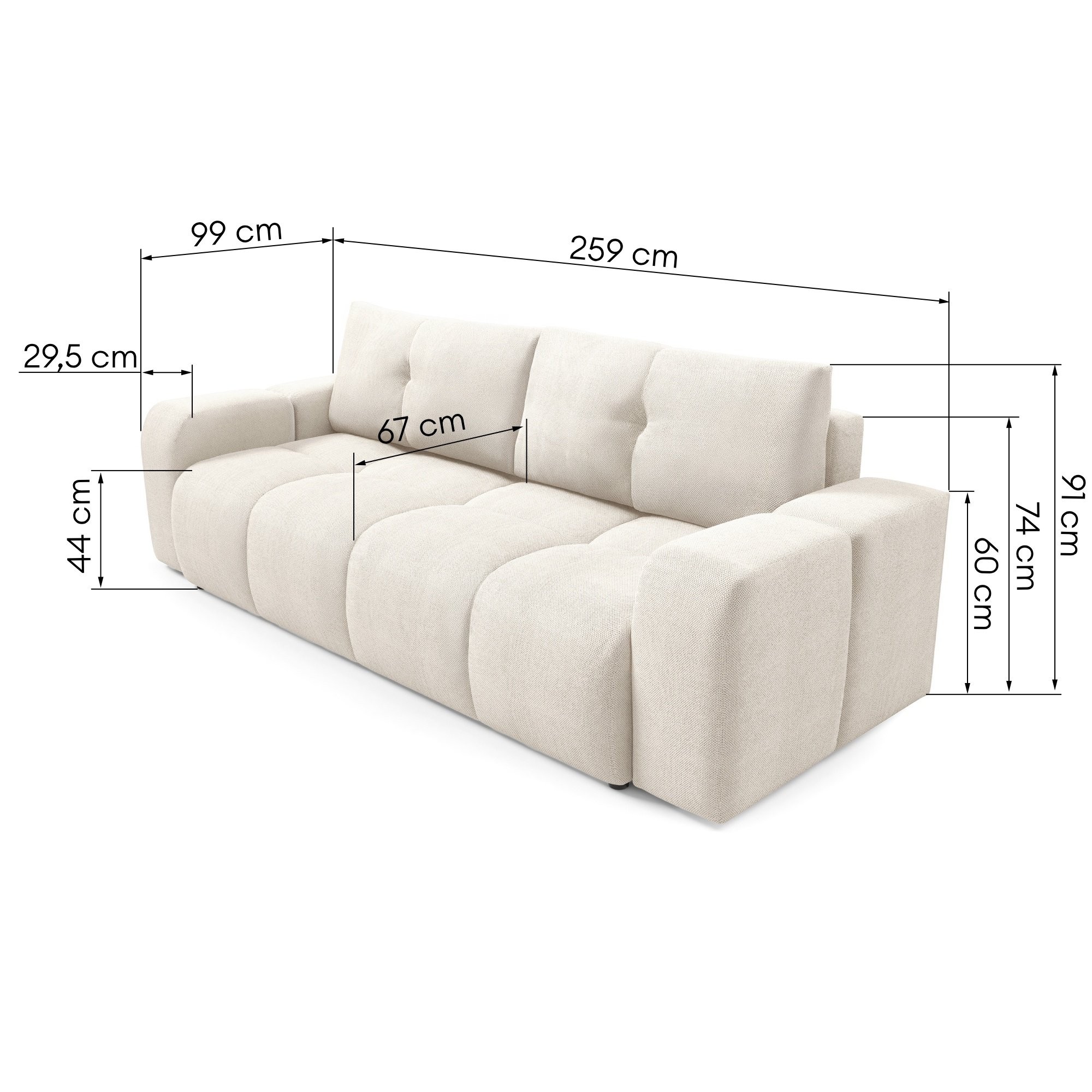 Sofa rozkładana z pojemnikiem Soho, jasnobeżowa