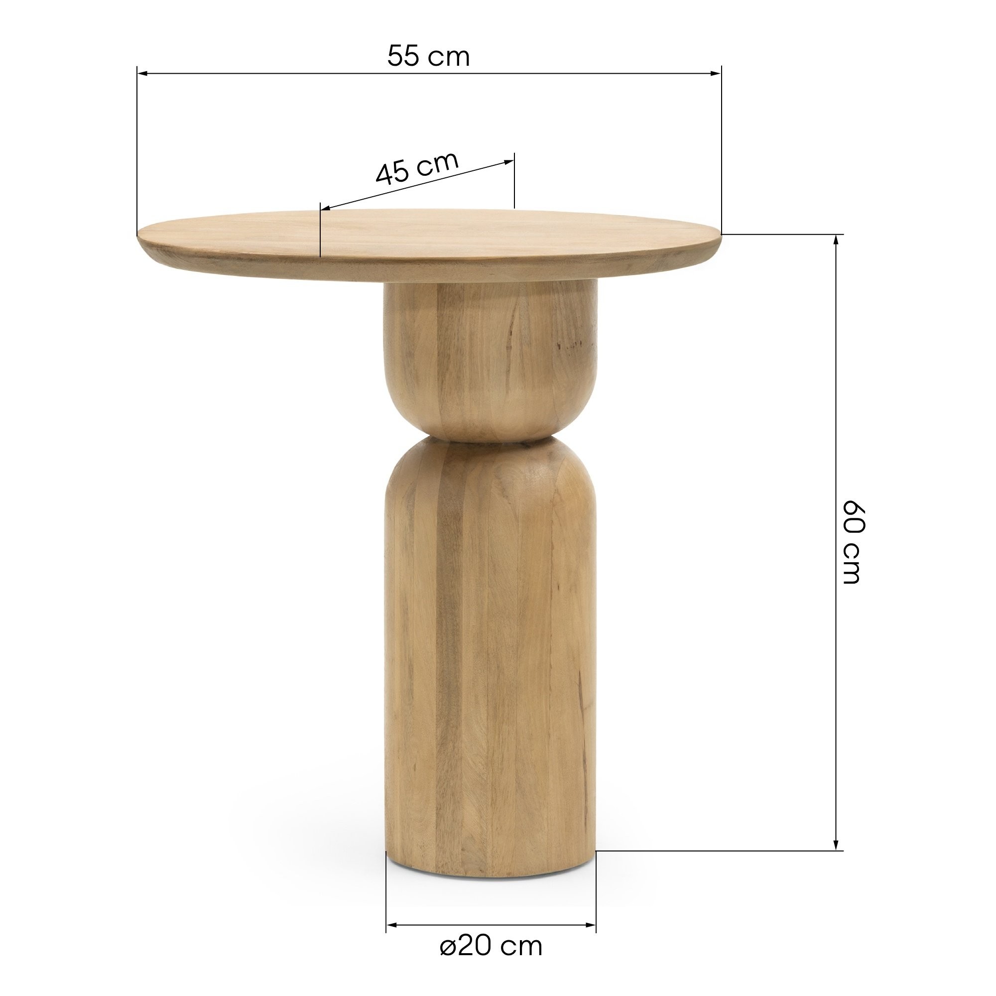 Stolik boczny Tali 55 cm, owalny, drewno mango, obłe kształty