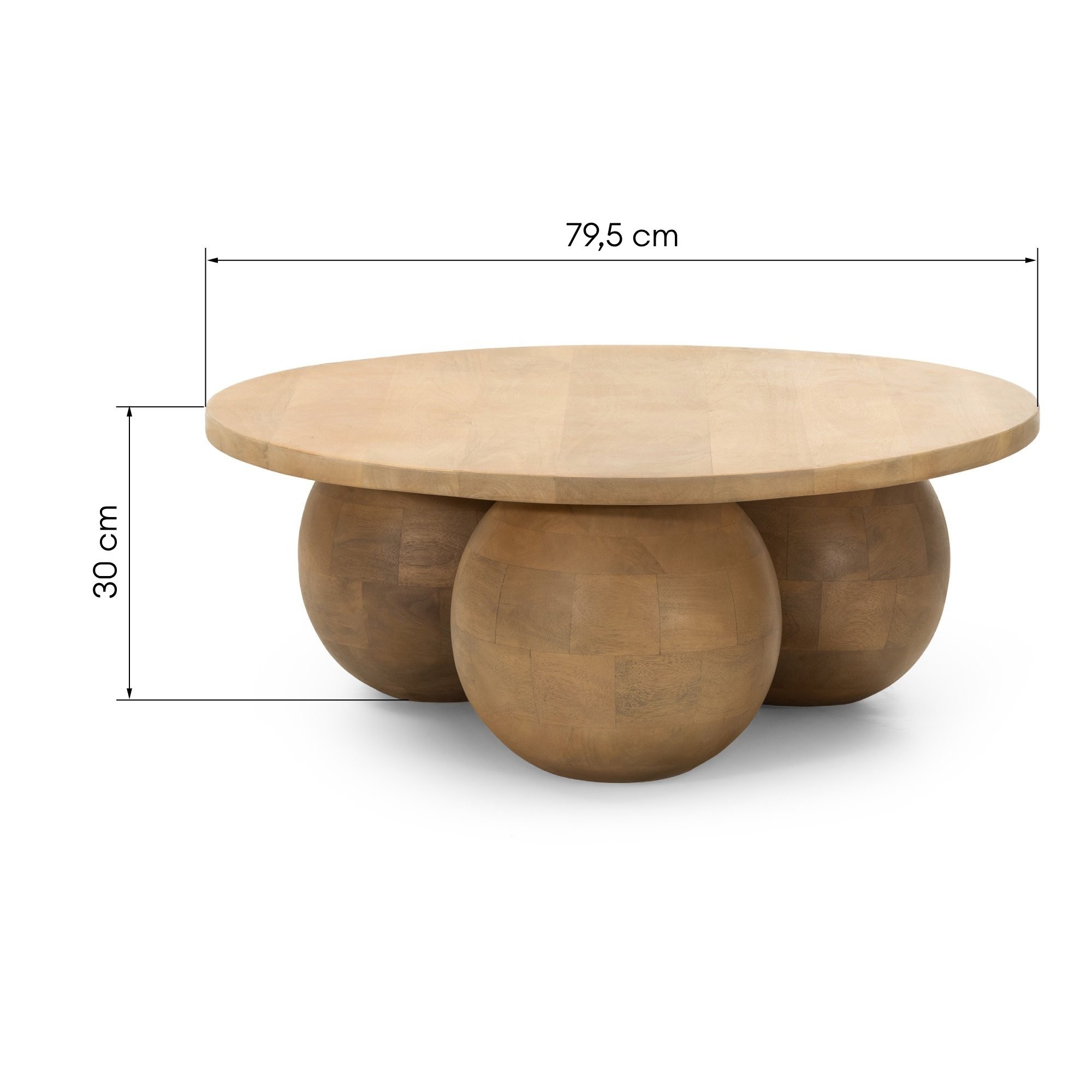 Stolik kawowy Agostino 80 cm, okrągły, drewno mango, obłe kształty
