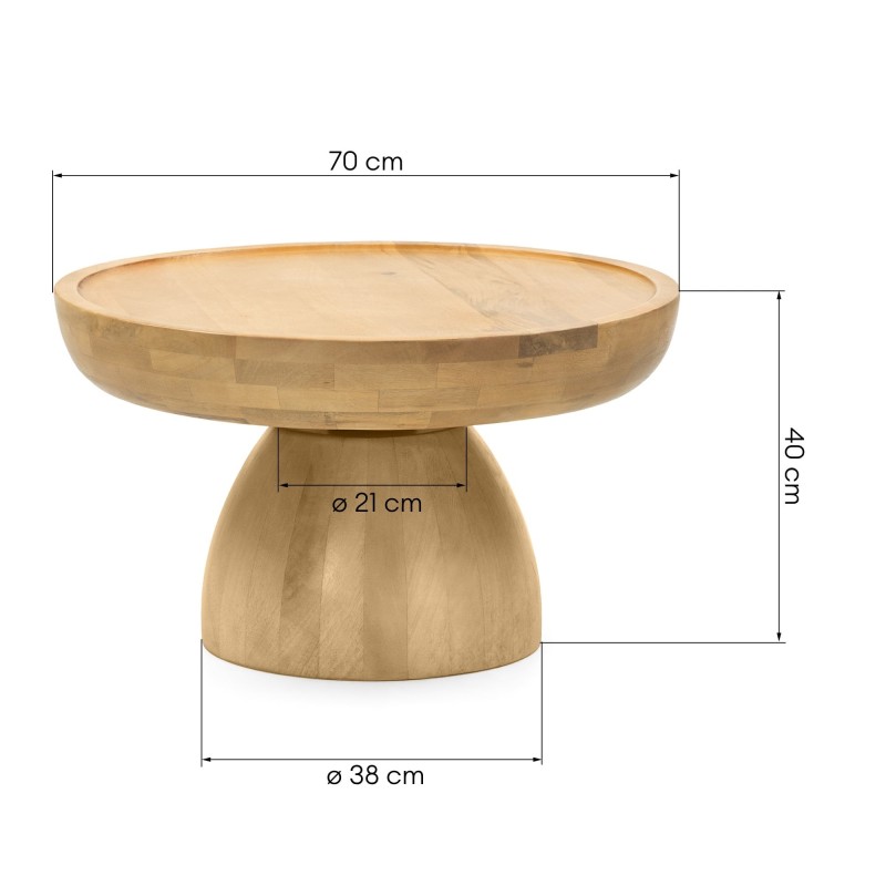 Stolik kawowy Arvika 70 cm, okrągły, drewno mango, obłe kształty