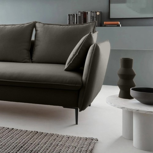 Sofa rozkładana Gloss z pojemnikiem, ciemnobrązowa, welur