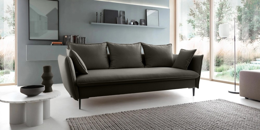 Sofa rozkładana Gloss z pojemnikiem, ciemnobrązowa, welur