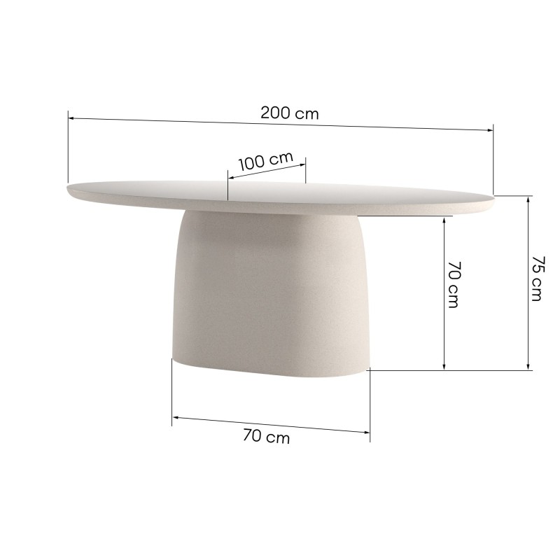 Stół ogrodowy Biellora 200 cm, cementowy, owalny, jasnobeżowy, matowy