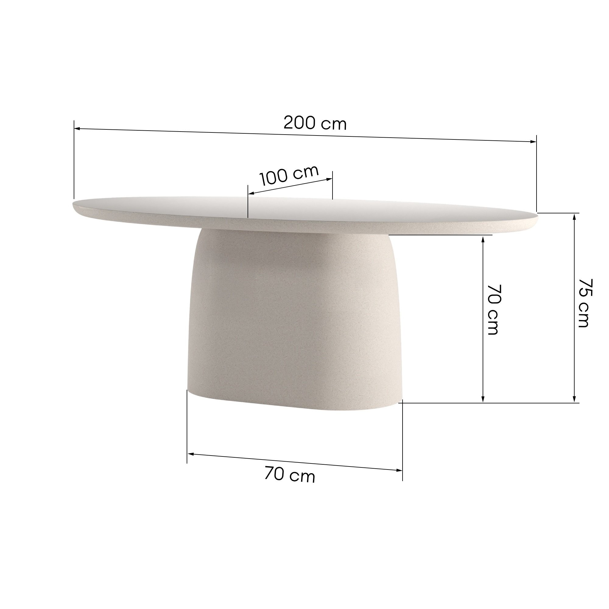 Stół ogrodowy Biellora 200 cm, cementowy, owalny, jasnobeżowy, matowy