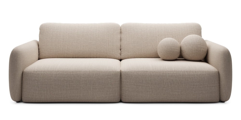 Sofa rozkładana Botse z pojemnikiem, obłe kształty, beżowa