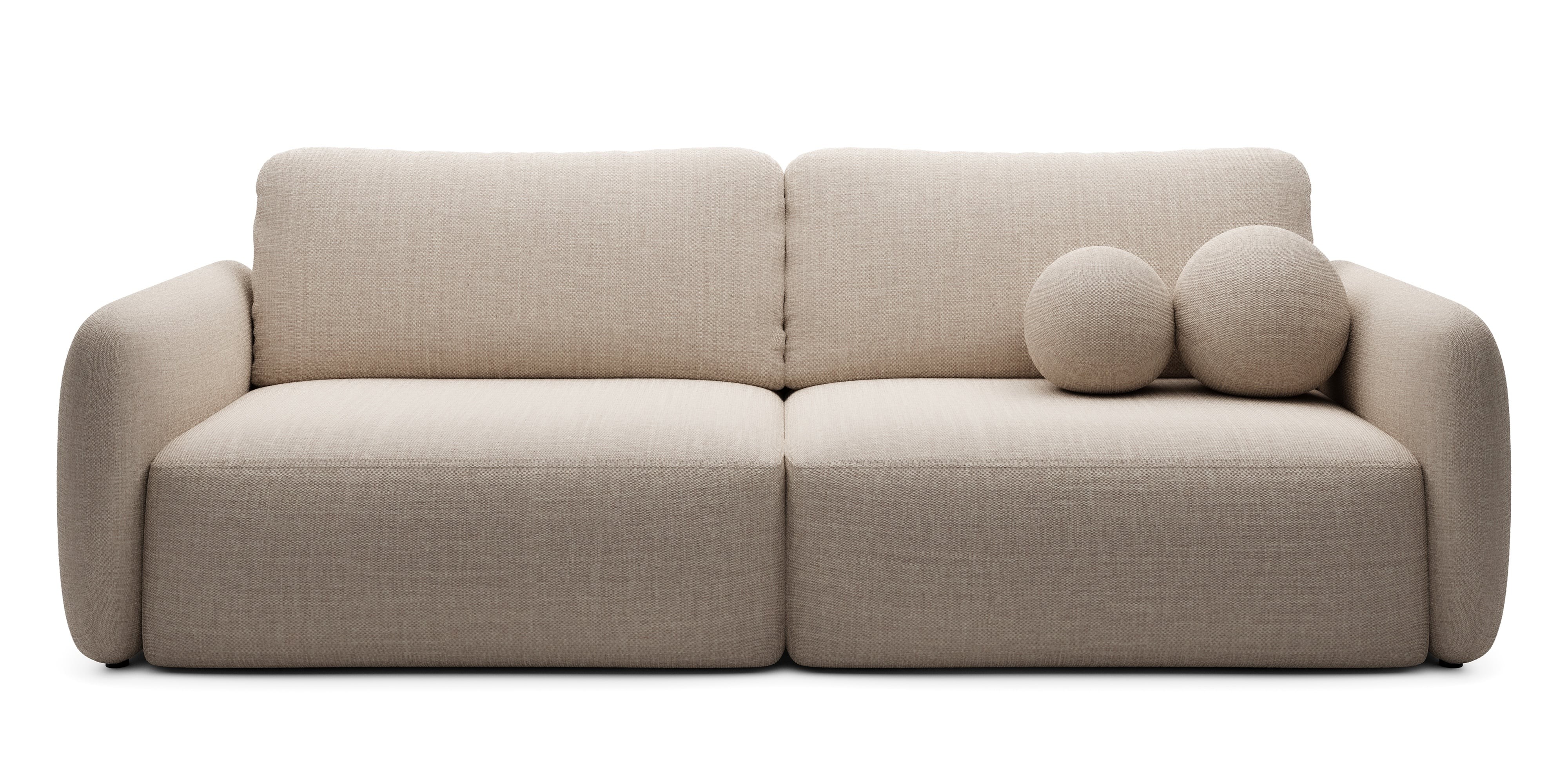 Sofa rozkładana Botse z pojemnikiem, obłe kształty, beżowa