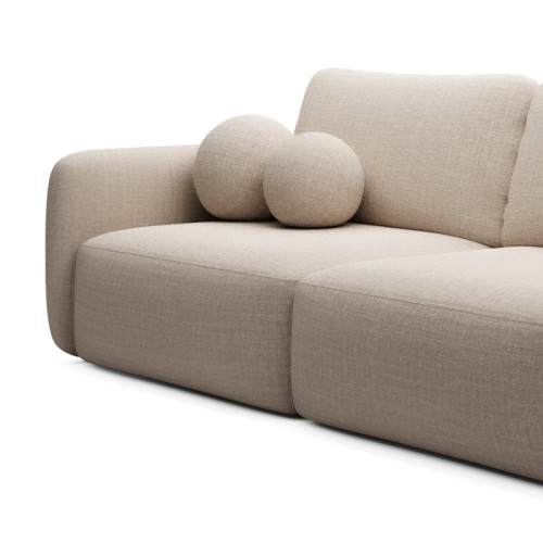 Sofa rozkładana Botse z pojemnikiem, obłe kształty, beżowa