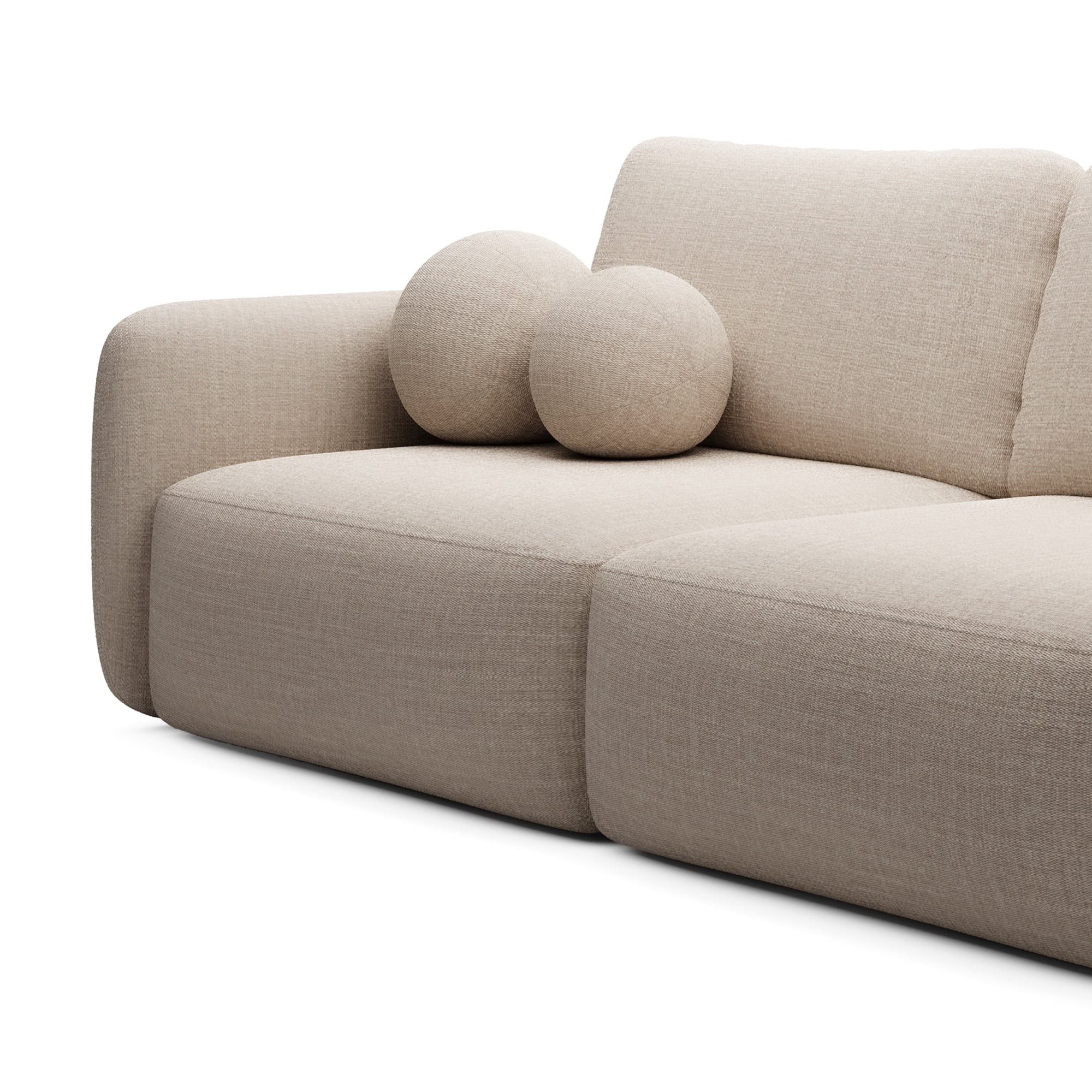 Sofa rozkładana Botse z pojemnikiem, obłe kształty, beżowa