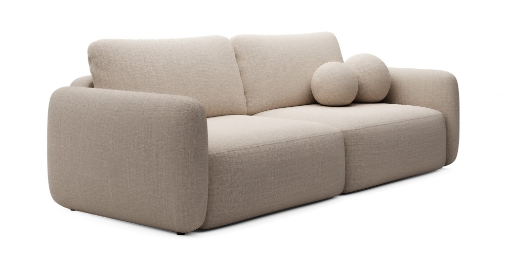 Sofa rozkładana Botse z pojemnikiem, obłe kształty, beżowa