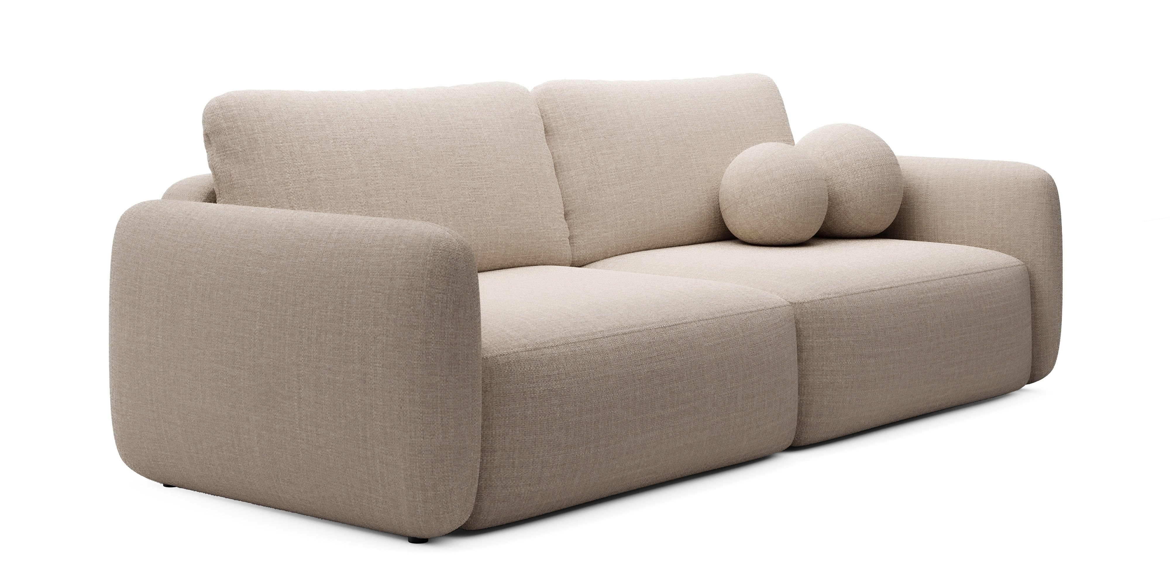 Sofa rozkładana Botse z pojemnikiem, obłe kształty, beżowa
