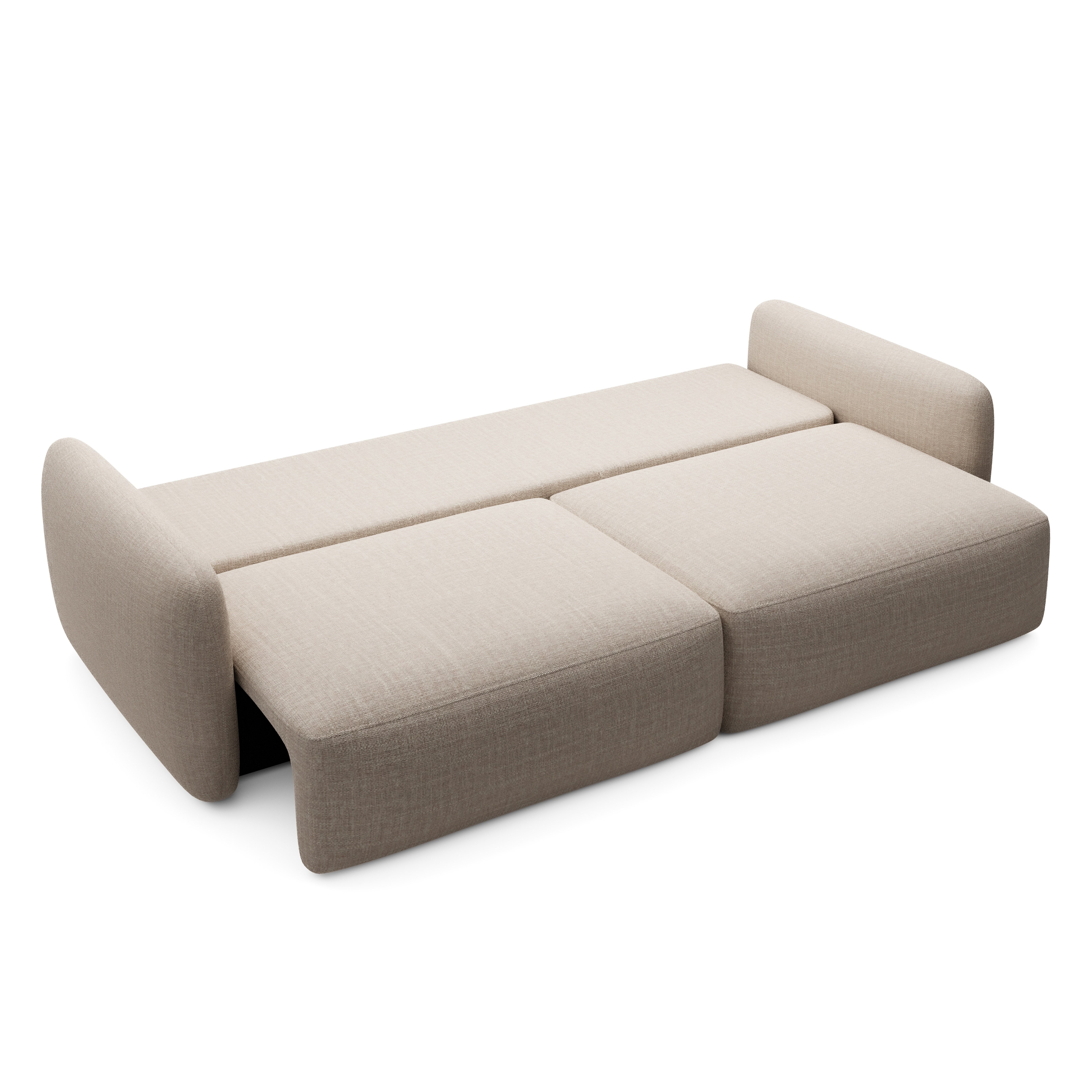 Sofa rozkładana Botse z pojemnikiem, obłe kształty, beżowa