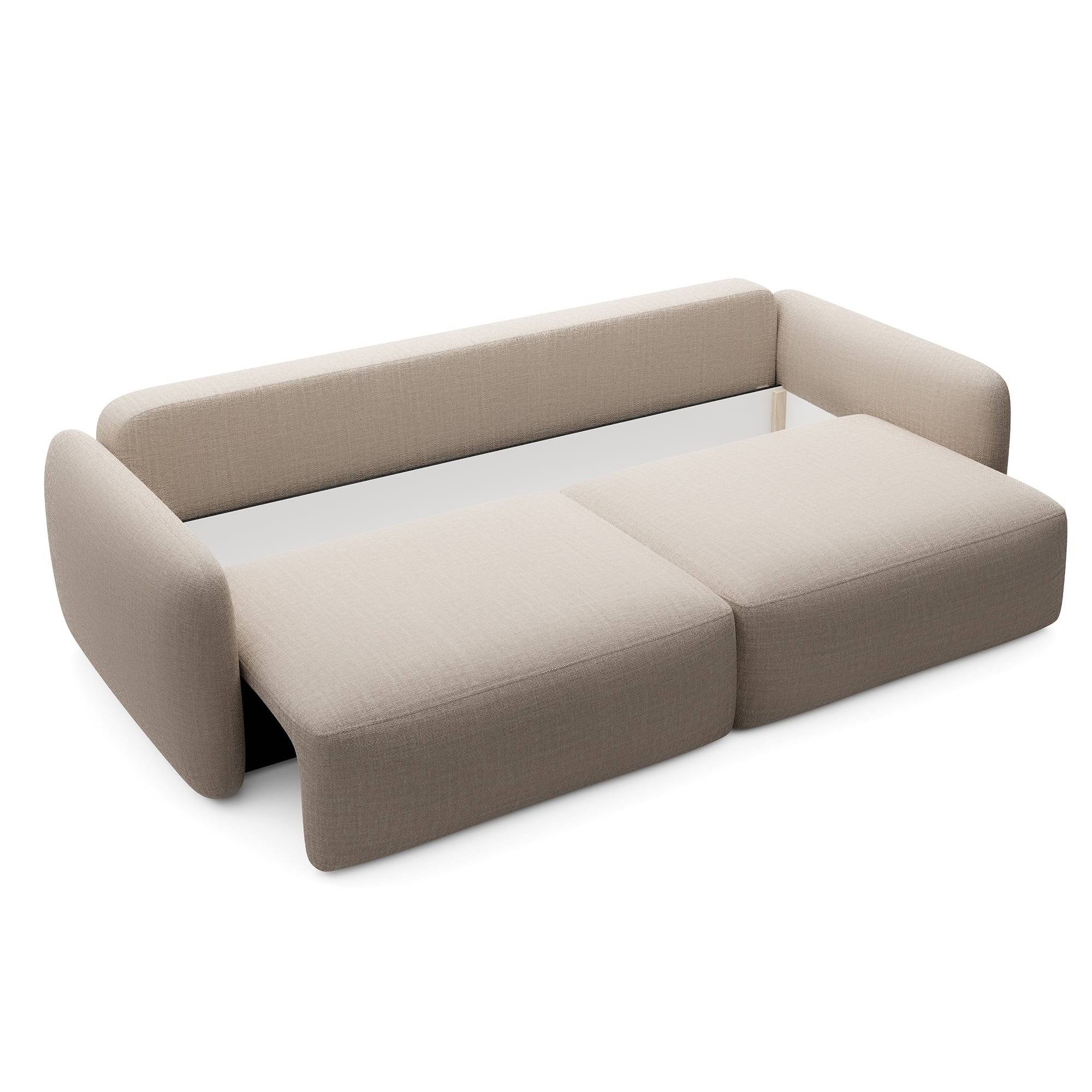 Sofa rozkładana Botse z pojemnikiem, obłe kształty, beżowa
