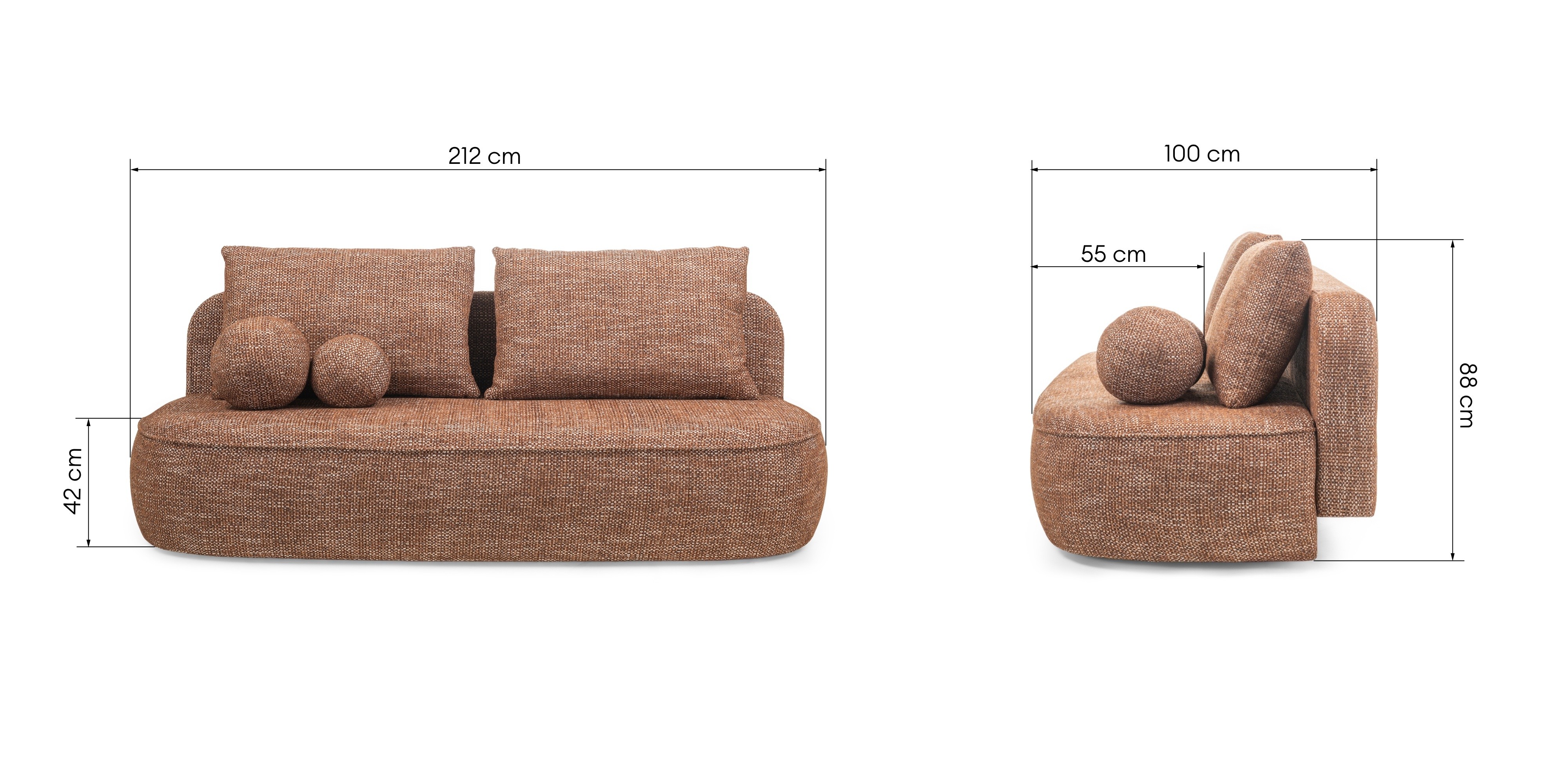 Sofa z funkcją spania i pojemnikiem Bella, cynamonowa