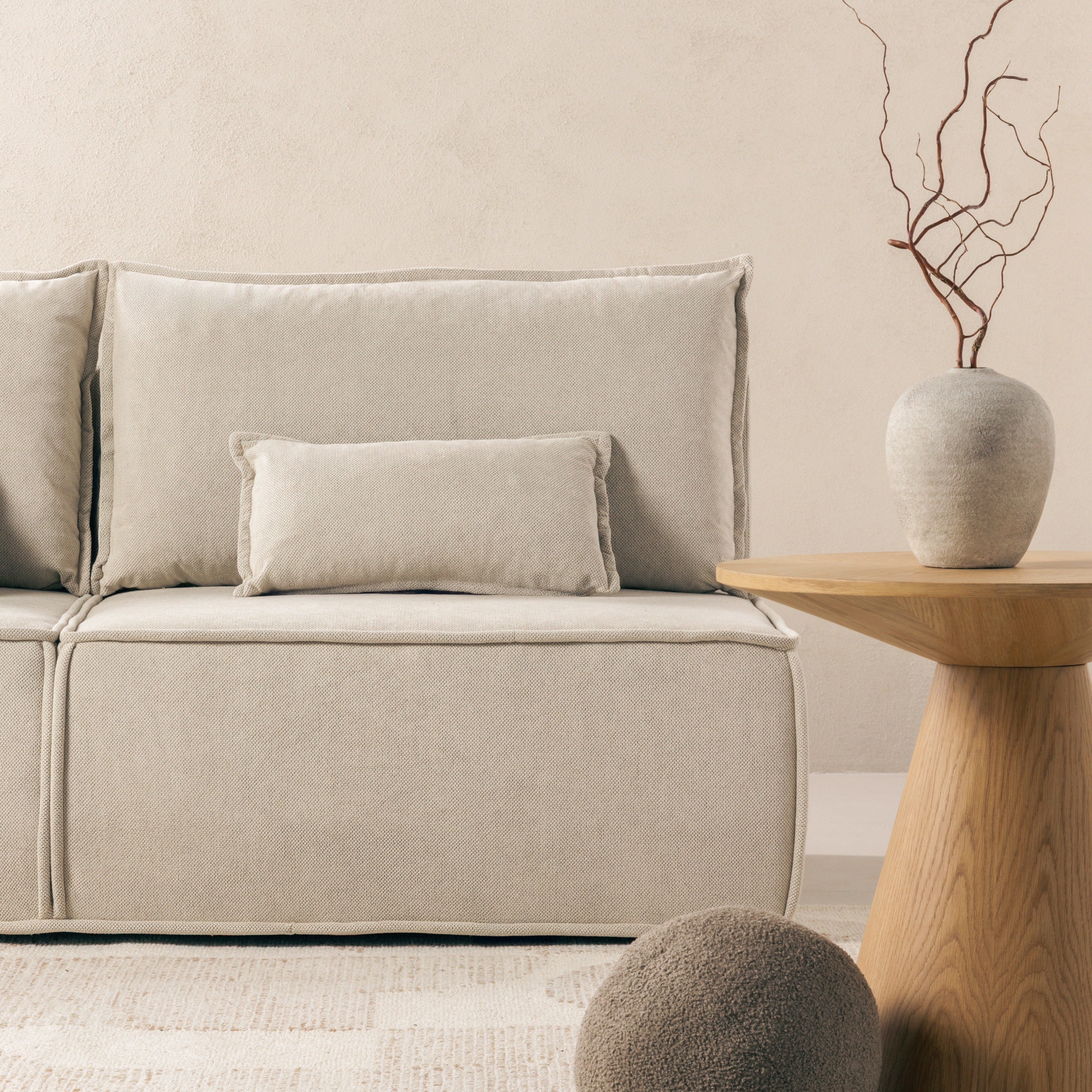 Sofa rozkładana Sofuto z pojemnikiem, jasnobeżowa