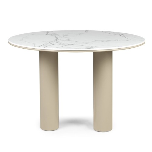 Stół do jadalni Kairo 120 cm, okrągły, ciemnobeżowy, marmurowy
