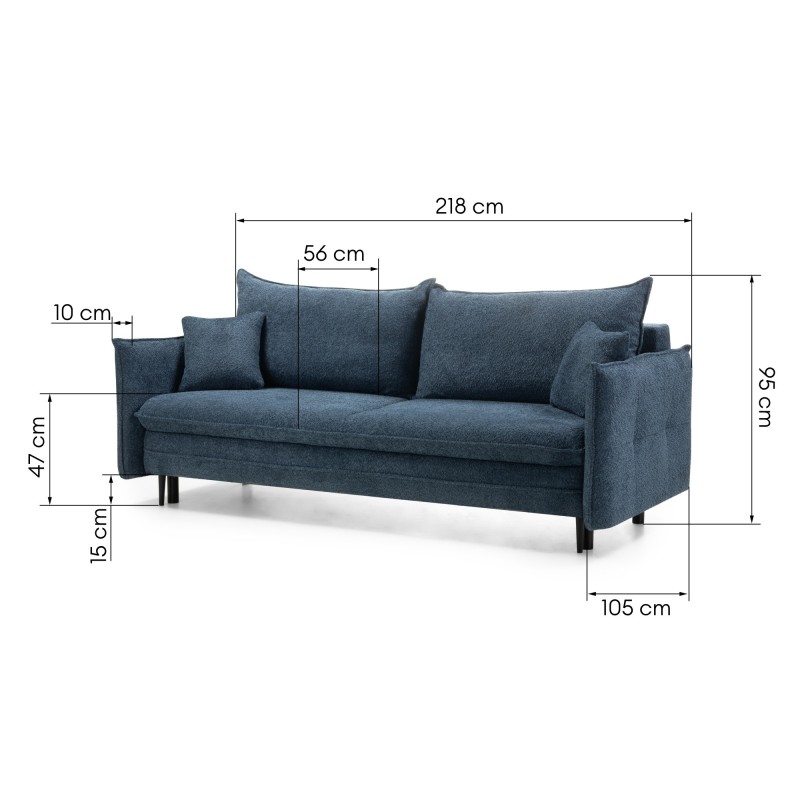 Sofa z funkcją spania i pojemnikiem Notti, ciemnoniebieska