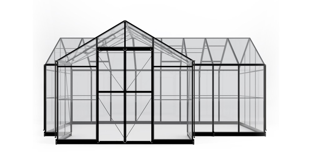 Moduł przedłużający do oranżerii ogrodowej Royal Green Standard, 4,1 m², szkło hartowane 4 mm, aluminium, czarny