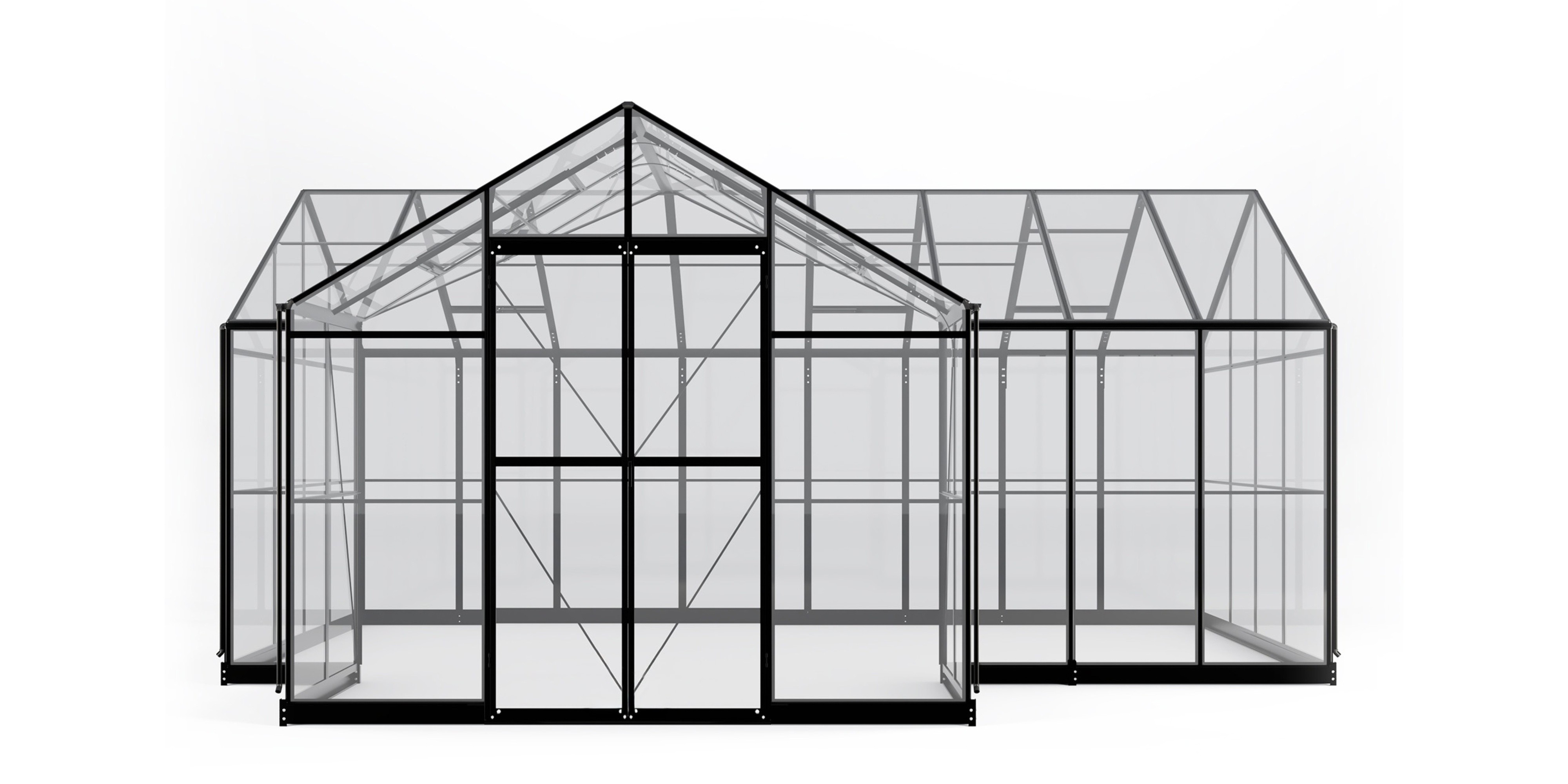 Moduł przedłużający do oranżerii ogrodowej Royal Green Standard, 4,1 m², szkło hartowane 4 mm, aluminium, czarny